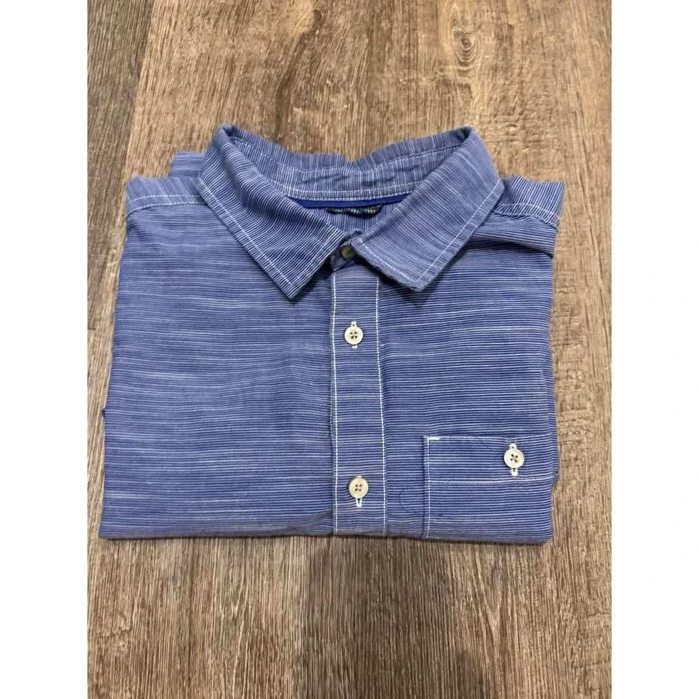 The North Face Men's L Blue Button Up Shirt Short Sleeve‎ Outdoor Casual Stripe